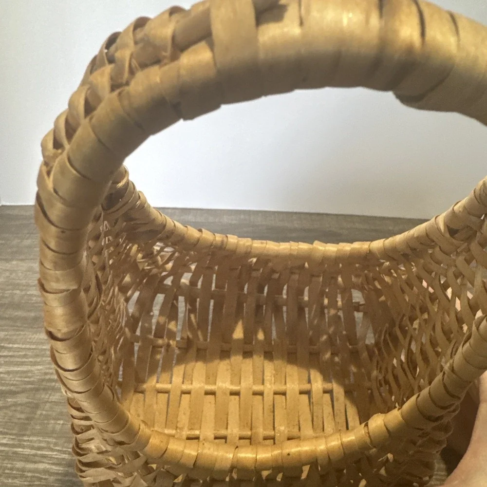 Vintage Purse Shaped Hand Woven Wood Wicker Basket